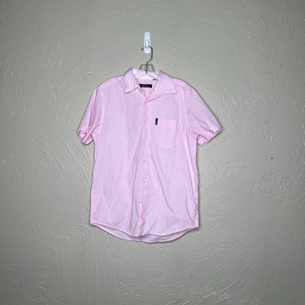 Ben Sherman Men's Pink Geometric Mod Button Down Shirt Medium